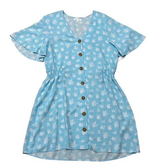 Abound Dress Womens Large Blue Floral NWT Short Sleeve Buttons A-Line - Picture 3 of 16